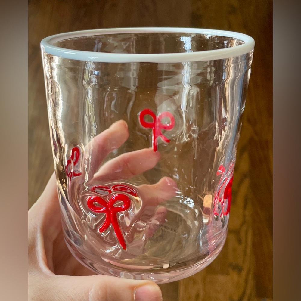 NWT Anthropologie Icon Clear Glass with Red Bow